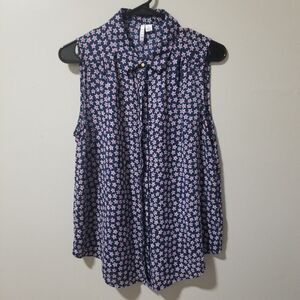 💚3/$15   Elle Sleeveless Patriotic Blue Stars Blouse Women's M
